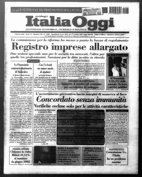 Italia oggi : quotidiano di economia finanza e politica